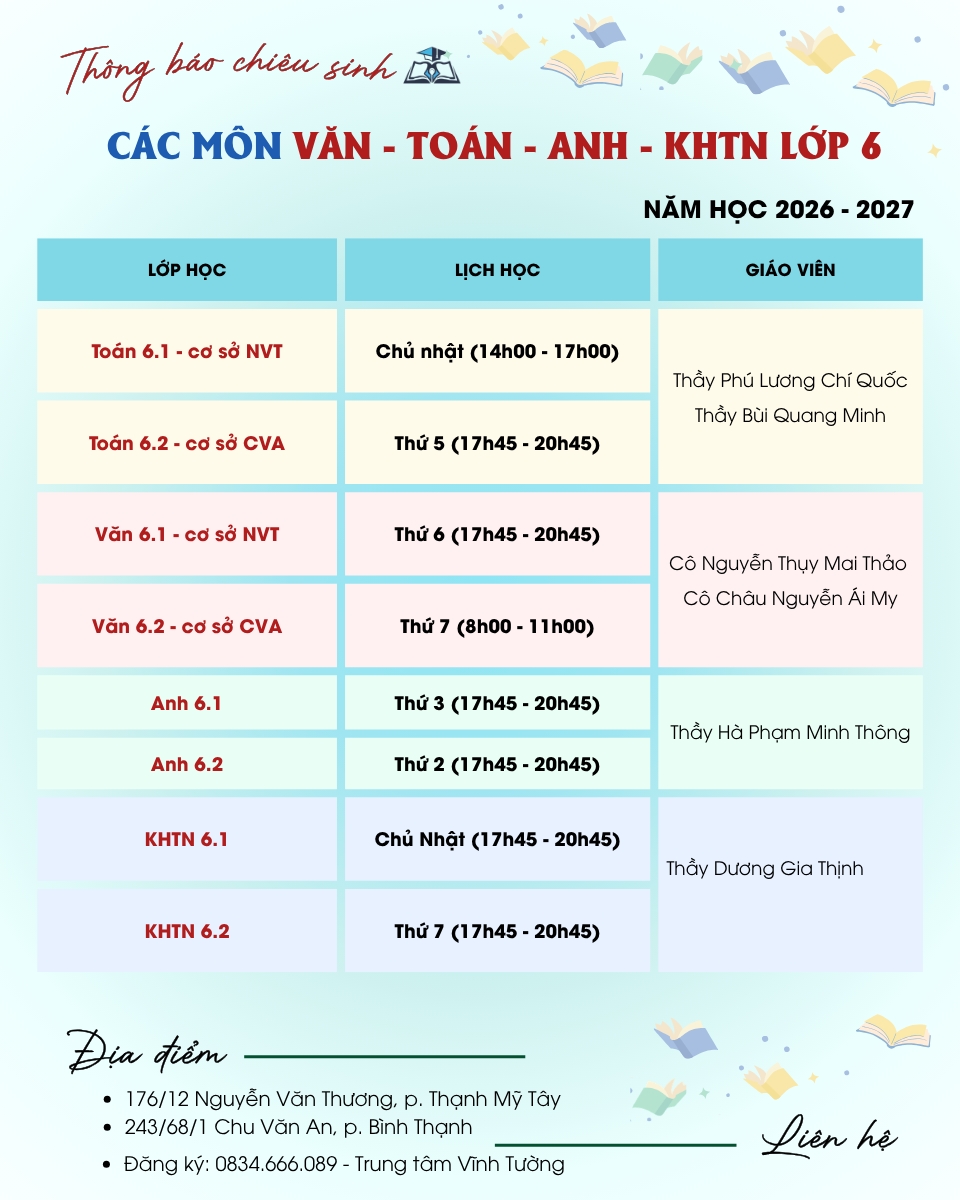 Lớp 6 - Văn Toán Anh KHTN